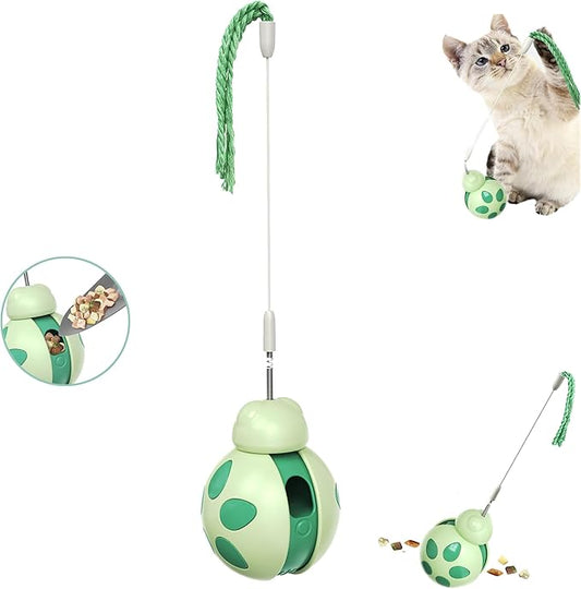 Interactive Cat Treat Toys,Rolling Ball Shape with Teaser Wand on Top,Treat Dispense for Slow Feed and Healthy Diet,Funny Exercise,Safe Play Pet Toy Indoor for Bored Kittens&Adults Cats