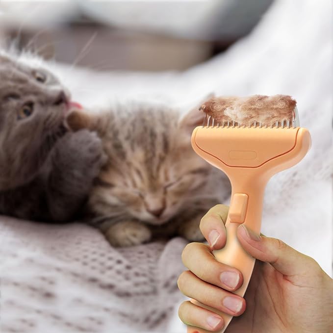 2026 Upgrade Cat Grooming Brush Self Cleaning, Self Cleaning Slicker Brush Small for Dog & Cat, Pet Grooming Deshedding Tool for Detangling & Dematting Long, Easy To Clean Loose Undercoat (Orange#F)