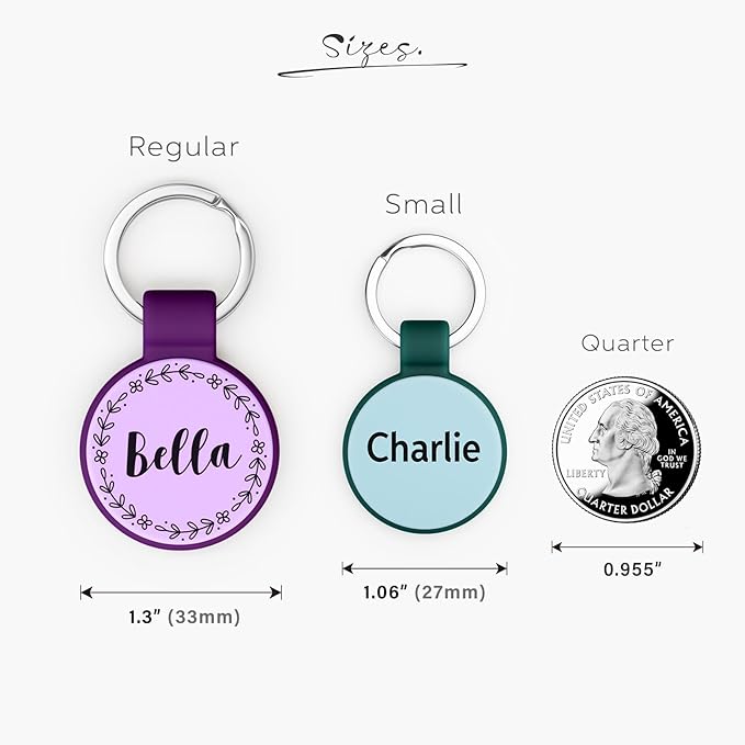 Brayhoo Silent Silicone Dog Tags, Custom Engraved Pet ID Tags for Cats and Dogs, Personalized Small Size Cat Tags with Cute Designs (Designs, Small)