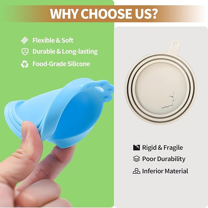6-Pack Pet Food Can Lids, Silicone Dog Food Lids for Cans, Universal Wet Cat Food Lid Covers, Leakproof Reusable Plastic Can Covers, One Fits 3 Standard Sizes with Matching Scoops, Multicolored