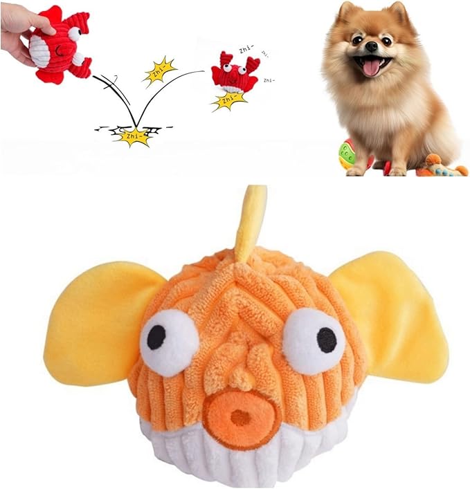 Qxsnuvvlg Interactive Squeaky Dog Chew Toy,No Stuffing Interactive Chew Toy for Small Medium Large Dogs, Training Reward Gift for Pets(Yellow Fish)