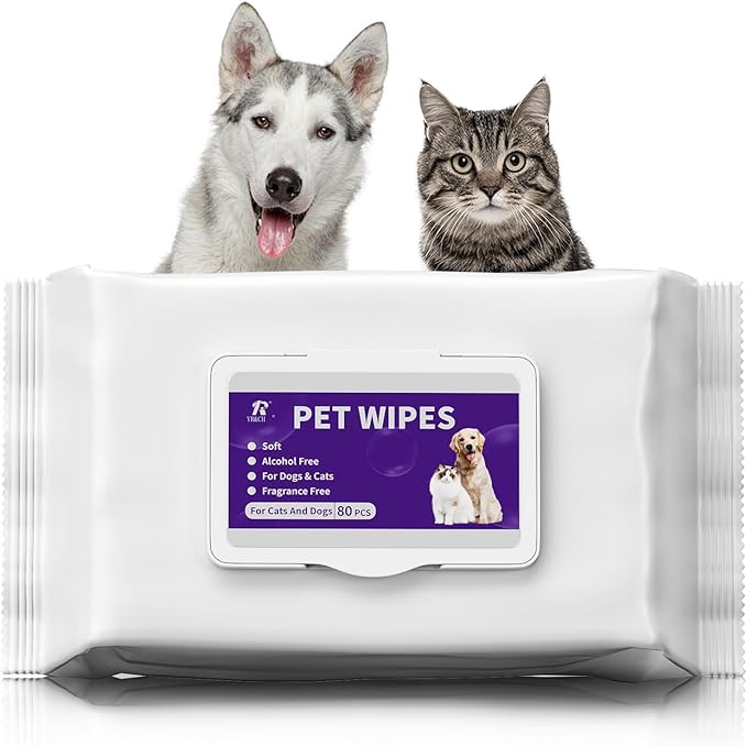 Pet Wipes, Alcohol-Free, Fragrance-Free, Hypoallergenic, for Cleaning and Grooming Dogs and Cats Paws, Face and HIPS (80 Wipes)