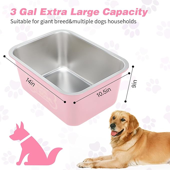 Bwogue 3 Gallons Extra Large Dog Water Bowl for Large Breed, Durable Stainless Steel Dog Bowl High Capacity Pet Water and Food Bowls for Dogs, 1 Pack