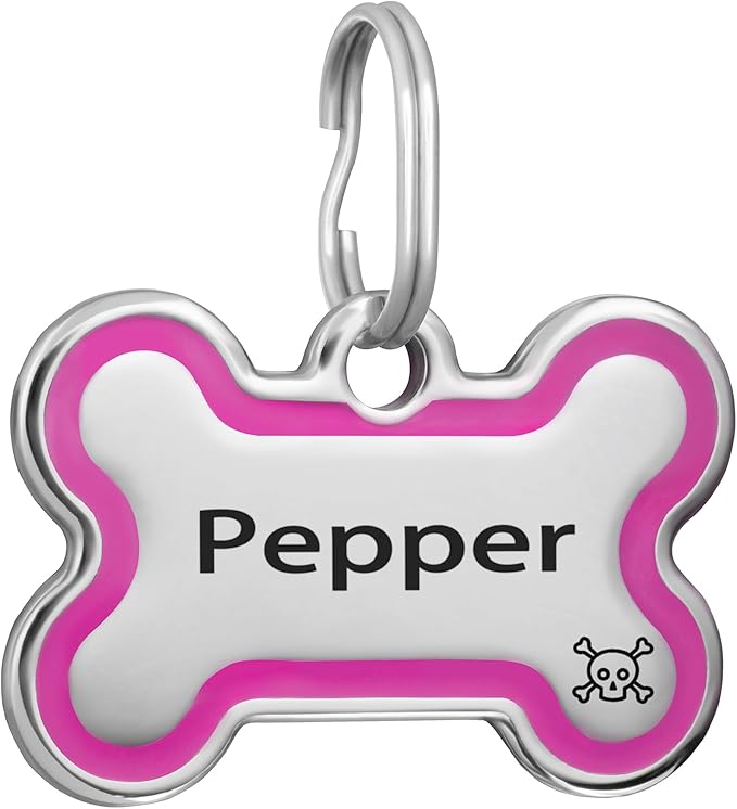 CoolDogs Stainless Steel Enamel Pet ID Tags for Dogs and Cats, Personalized Dog Tags,Cat Tags,Custom Engraved Dog Name Tag,Cat Name Tag with up to 5 Lines of Text on Both Sides (Hot Pink, Large)