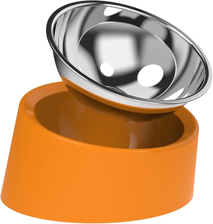 15° Tilted Elevated Dog Bowl, Anti-Choke Non-Slip No-Spill Stainless Steel Pet Feeder, 2-in-1 Detachable Food & Water Dish for Small Medium Large Dogs and Cats, Ergonomic Raised Feeder (Orange, M)