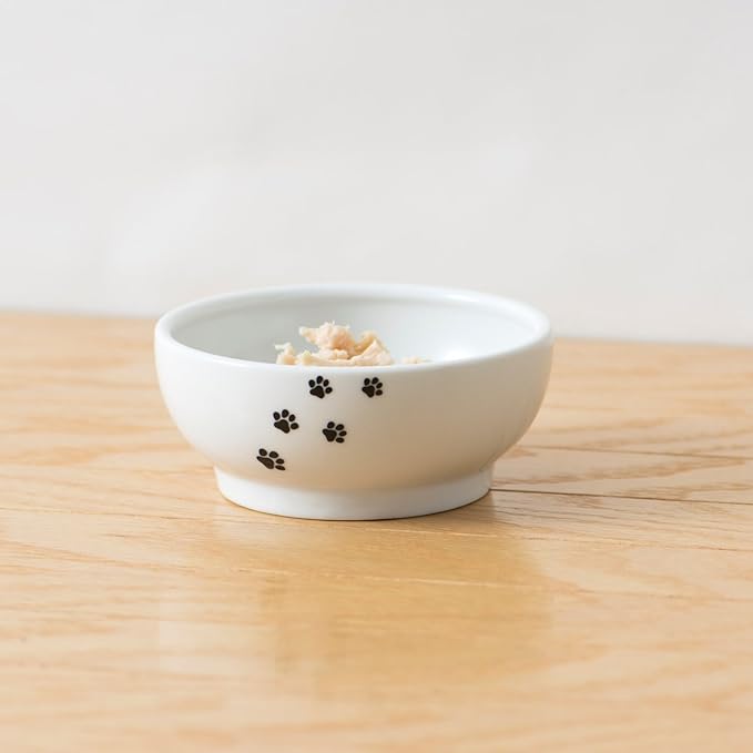 Necoichi Cat Food Bowl & Water Bowl - Shallow Wide Cute Cats Dish - Prevents Neck & Whisker Fatigue - Dishwasher & Microwave Safe - No Spill Ceramic Cat Bowl for Indoor Cats & Kittens (Paw Style)