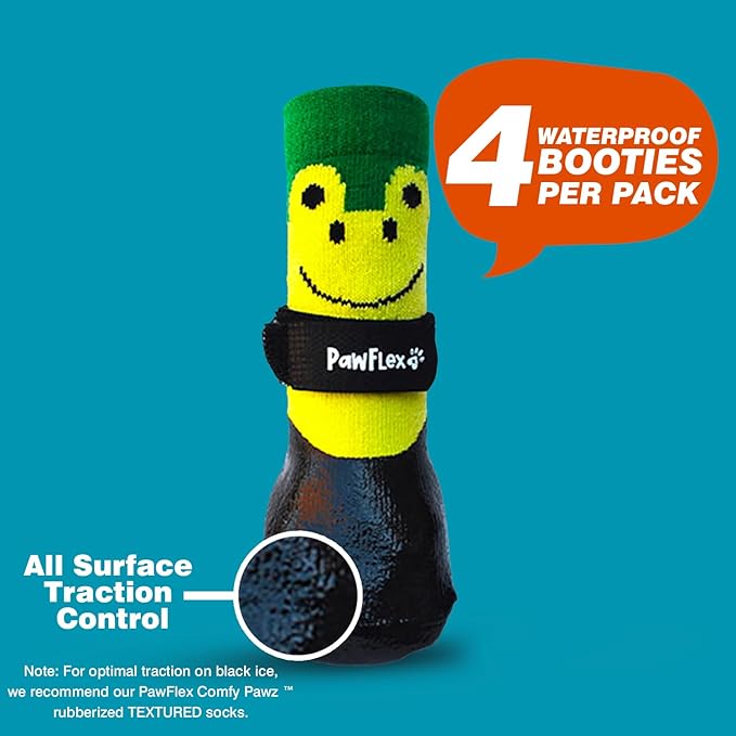 PawFlex Double Dipped Waterproof Dog Socks Comfy Pawz Soft Indoor/Outdoor Dog Booties with Rubberized Bottom| Non-Slip Silicone Grip at Inner Cuff for No Twisting or Sliding Off| Adjustable Strap