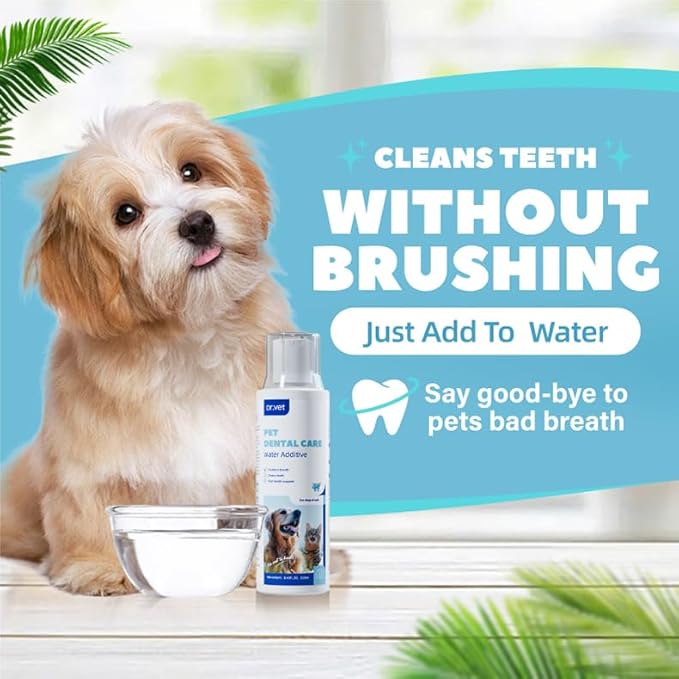 Dog Breath Freshener-Enzymatic Dog Dental Water Additive for Dental Care–Probiotics Prevent Bad Breath, Relieve Gum Redness, Reduce Plaque & Tartar, No Brushing Needed, Safe for Dogs & Cats, 8.45oz