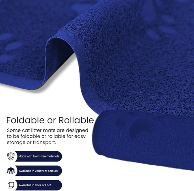Andalus Extra Large Cat Litter Mat, Pack of 1 - Waterproof, Non-Slip & Easy to Clean Cat Litter Box Mat for Extra Efficient Pet Litter-Trapping, Blue (35” X 23”)
