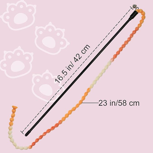 MeowAroma Interactive Cat Toys, 3 Pcs Cat Wand Toys for Indoor Kitten with Colorful Bead Shape Hemp Rope and Small Bell, Kitty Teaser String Toy for Indoor Cats to Chase and Exercise