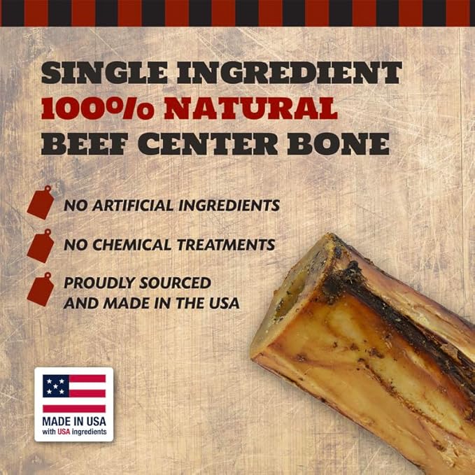 4" Beef Marrow Dog Bones for Aggressive Chewers, Medium Breed Dog Treat, with Collagen, Natural, Tough, Chew Toy, Made in The USA, 6 Count