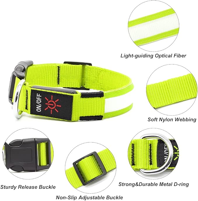 Illumifun LED Dog Collar, USB Rechargeable Light Up Collar, Flashing Pet Safety Light Glow in The Dark (Green, X-Large)