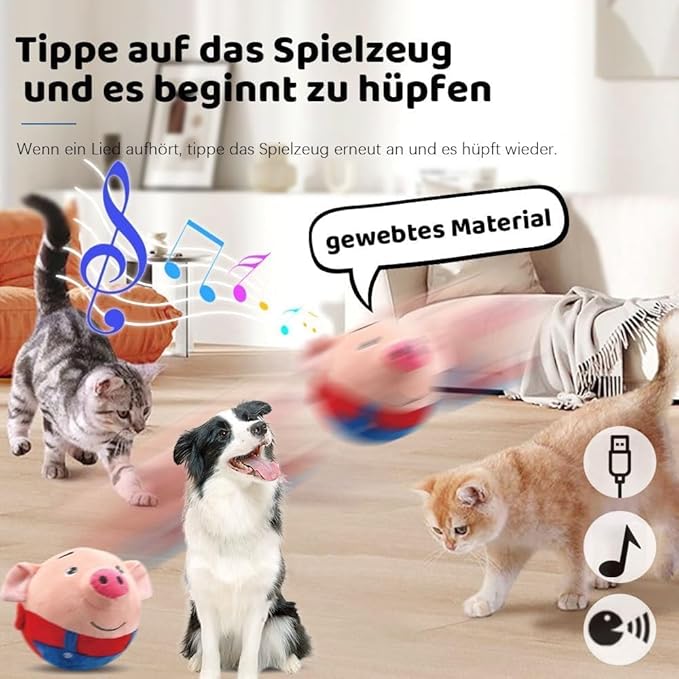Interactive Dog Toys, Active Moving Pet Plush Toy, 2026 Squeaky Moving Dog Ball, Washable Cartoon Pig Sound Electronic Dog Toy, Shake Bounce Boredom Talking Toys for Dog Cats (Lion)