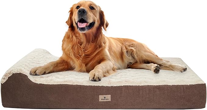 Jumbo Orthopedic Dog Bed - 7-inch Thick Memory Foam Pet Bed with Pillow Removable Cover Free Waterproof Liner - for Large Dogs (Khaki (Textured Plush), 50''L x 34''W x 10''Th I Extra Large)