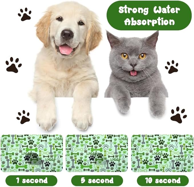 Dog Food Mats for Floors Waterproof, Pet Water Bowl Mats Pet Feeding Absorbent Placemats Green 24 * 32 inch
