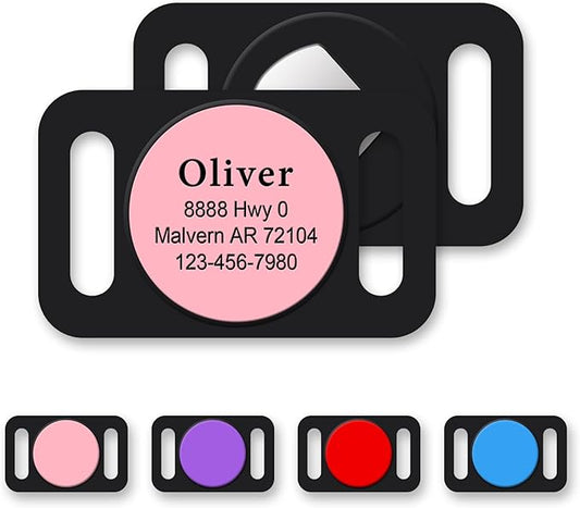 Personalized Engraved Compatible with Airtag Pet Collar Holder,Slide On Compatible with Airtag Case,Adjustable Dog Collar Pet ID Tag,Custom Name Phone for S, M, Large Dogs and Cats (Large Pink)