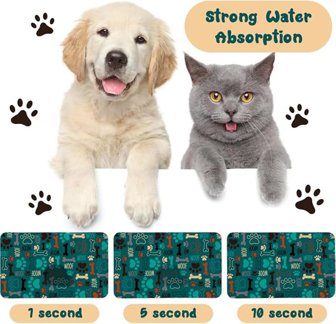 Dog Food Mats for Floors Waterproof, Dog Cat Water Bowl Mats Pet Feeding Absorbent Mat Dog Cat Pet Placemats for Food and Water Green 16 * 24 inch