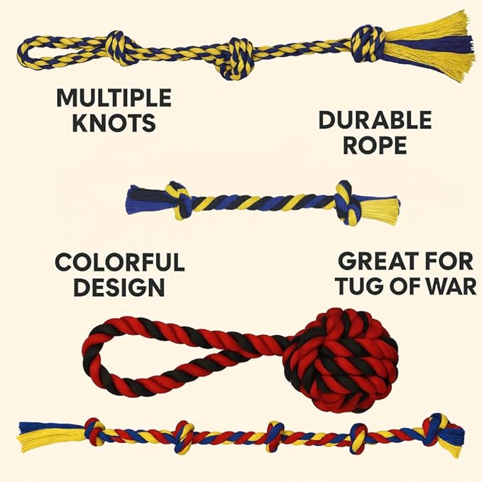 Dog Rope Toys Heavy Chew Toys for Medium and Large Breed Dogs, Durable Rope Toy Set for Teething, Chewing Support and Interactive Play (4 pcs Dog Toys Combo)