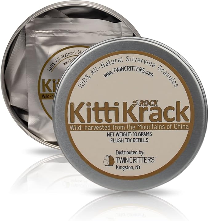 TWINCRITTERS KittiKrack Rock Organic Silvervine Catnip Substitute for Cats & Kittens | All-Natural Wild Harvested Silvervine Granules | 4 Refills for TWINCRITTERS Refillable Plush Cat Toys | 10g