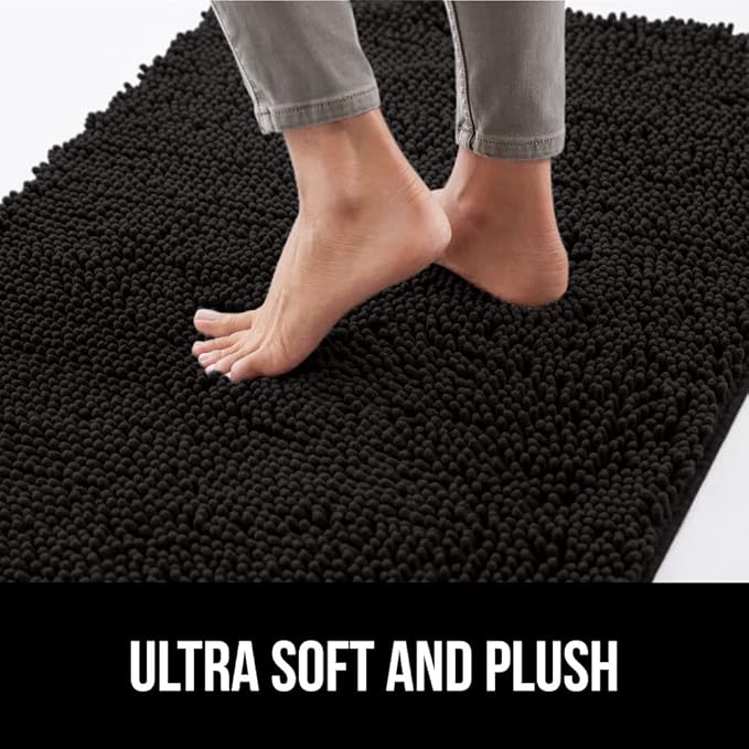 GORILLA GRIP SOAKSTOPPER Dog Door Mat, 48x30 Machine Washable Rug Absorbent Doormat Captures Moisture Mud Dirt, Quick Dry Soft Chenille Entryway Rugs Indoor Entrance Mats for Dog Paws, Black