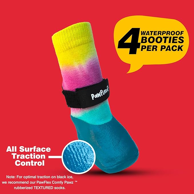 PawFlex Double Dipped Waterproof Dog Socks Comfy Pawz Soft Indoor/Outdoor Dog Booties with Rubberized Bottom| Non-Slip Silicone Grip at Inner Cuff for No Twisting or Sliding Off| Adjustable Strap