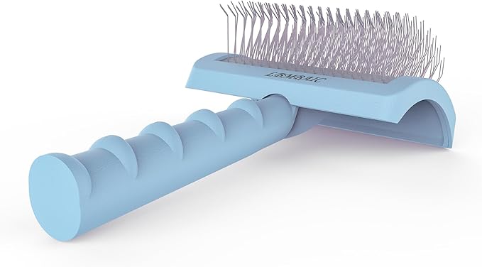 Slicker Brush for Poodles and Goldendoodles - Curved Brush for Thick, Fluffy, Shedding Fur on Dogs and Cats - Soft, Gentle Pins for Grooming (Blue)