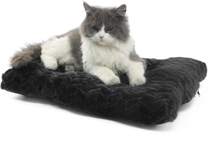 Cat Mat Black Cat Bed for Indoor Cats 18 Inch Washable Comfy Cushion,Up to 10 lbs Soft and Fluffy Small Dog Bed for Crate Tire Printing