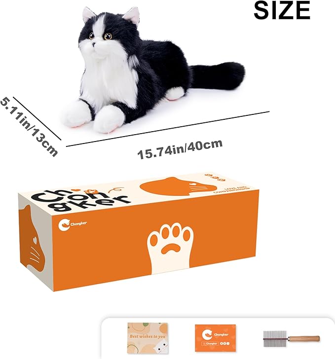 Chongker Stuffed Animals Handmade Realistic Cat Plush Toy Companion for Elderly Adults Women Kids Cat Lover Surprise Gifts for Anniversary Birthday