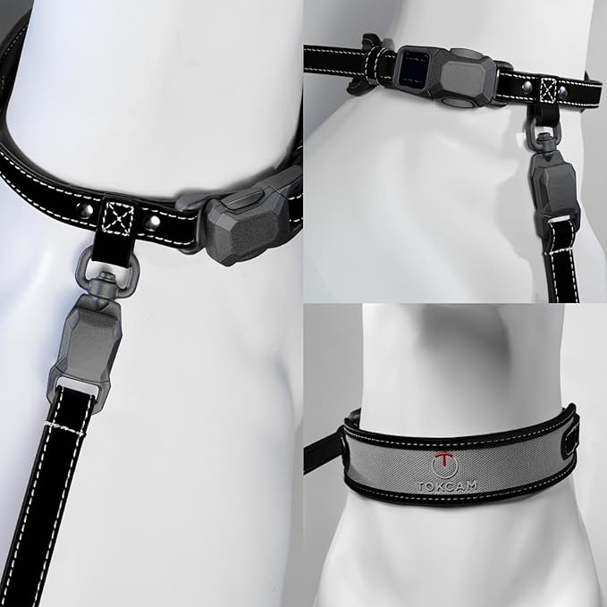 Magnetic Quick-Release Buckle Dog Collar and Leash Set, Easy On & Off Faux Leather Adjustable Puppy Collar for Small, Medium, Large Girl Boy Dogs, for Daily Walks, Travel & Outdoor, Black,M