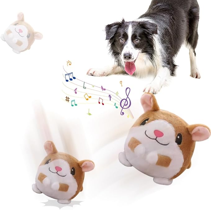 Active Moving Pet Plush Toy, 2024 Upgraded Active Moving Pet Plush Interactive Dog Toys, Talking Squeaky Moving Ball Toy, Washable Cartoon Pig Plush Sound Electronic Dog Toy (Hamster-3)