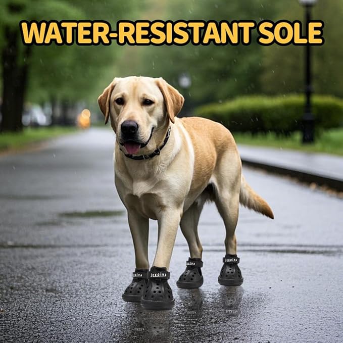 JZXOIVA Dog Shoes for Hot Pavement, Dog Booties for Small Dogs, Breathable Dog Boots & Paw Protectors, Adjustable Non-Slip Rain Booties, Waterproof Pets Sandals for Beach Black Size 3