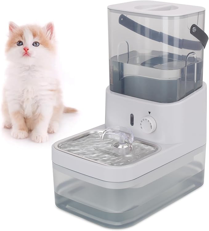 GJEASE Smart Cat Water Fountain No Filter,Cat Drinking Water Fountain Bowl,Battery Operated Filterless Pet Water Fountain