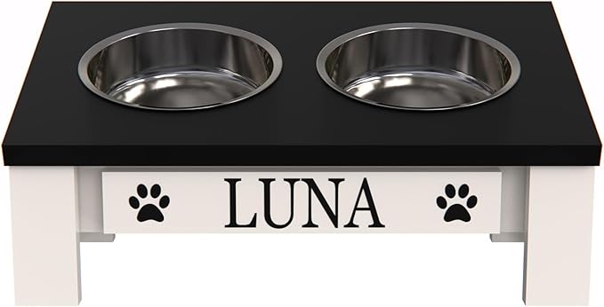 GTW Classic Dog Feeder - Elevated Stand with Stainless Steel Bowls Farmhouse Style, Anti-Slip, Easy Clean, Chic & Durable Design (Tilted, Black)