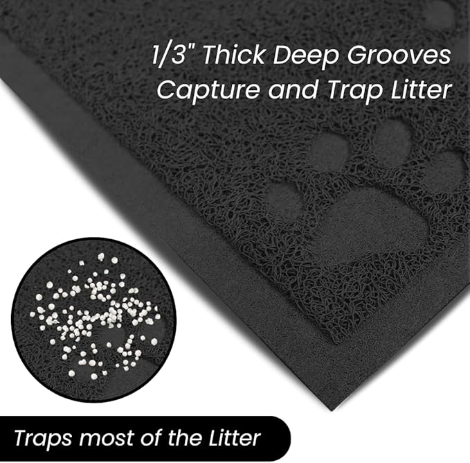Andalus Jumbo Cat Litter Mat, Pack of 1 - Waterproof, Non-Slip & Easy to Clean Cat Litter Box Mat for Extra Efficient Pet Litter-Trapping, Black (47” X 35”)