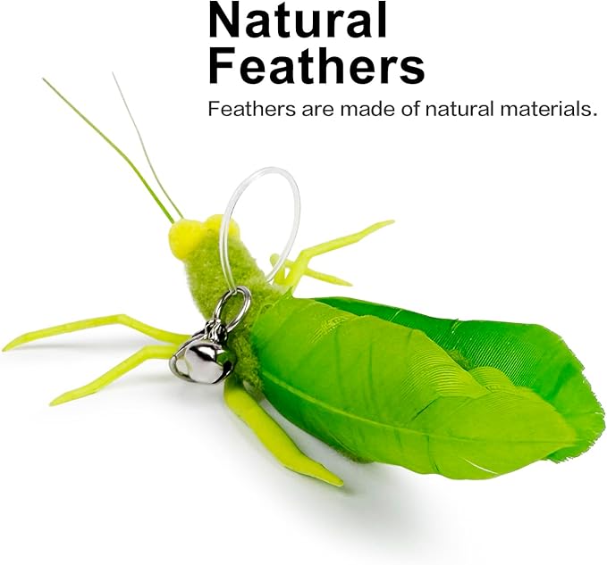 TTcat Feather Cat Toy Attachments,3 Pcs Simulation Insects Grasshopper Refills, Cat Toys Replacement Feathers for Cat Wand.