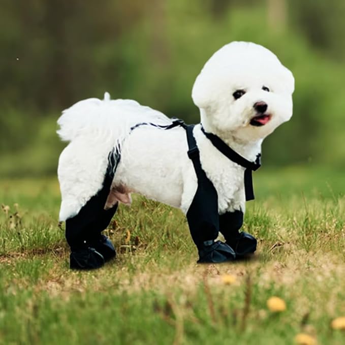 2026 New Dog Suspender Booties, Adjustable Canada Pooch Dog Shoes Waterproof, Dogs Paw Boot Leggings Anti-Slip, Waterproof Dog Rain Boots, Puppy Snow Shoes Anti Dirt Pants (Black, XS)