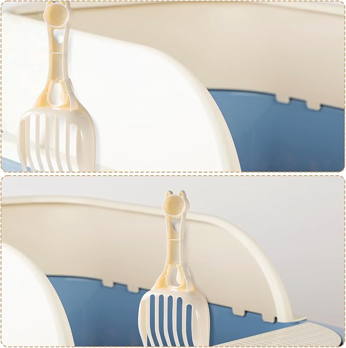 2pcs Cat Litter Scoop, Wide Slats Kitty Litter Sifter Deep Shovel Easy Speed Pooper Lifter Durable Plastic Comfy Handle Captures All Clumps for Pine Pellets Box (Milky White)