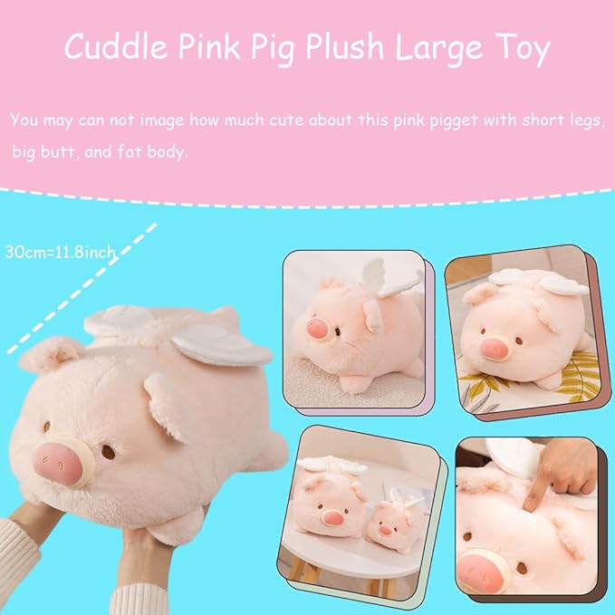 ELAINREN Cuddly Stuffed Piglet with Wings,Ultra-Soft Pink Piglet Plush Animals Toy Fluffy Angel Piggy Plushie Cushion Decor/11.8''