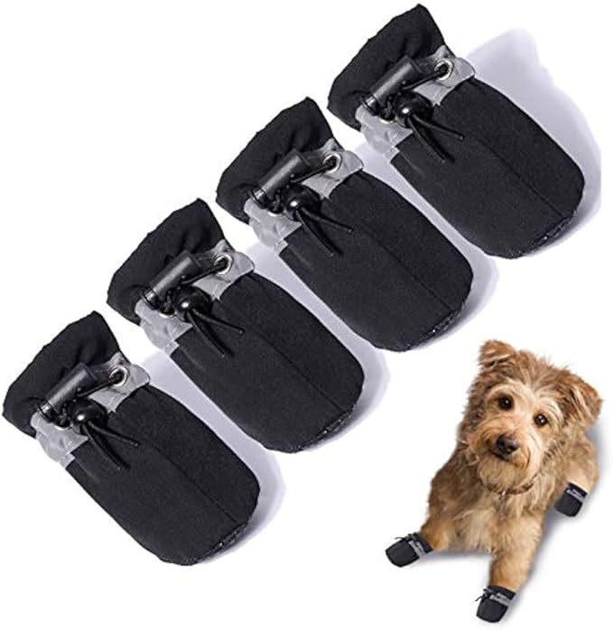 Dog Shoes Dog Boots & Paw Protector, Anti-Slip Sole Winter Dog Booties with Reflective Straps Dog for Small Medium Dogs 4PCS (Black, Size 6: 1.96"(Width))