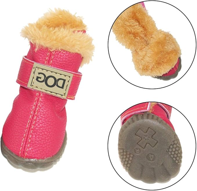WINSOON Dog Australia Boots Pet Antiskid Shoes Winter Warm Skidproof Sneakers Paw Protectors 4 Pcs Set (Size 2, Pink)