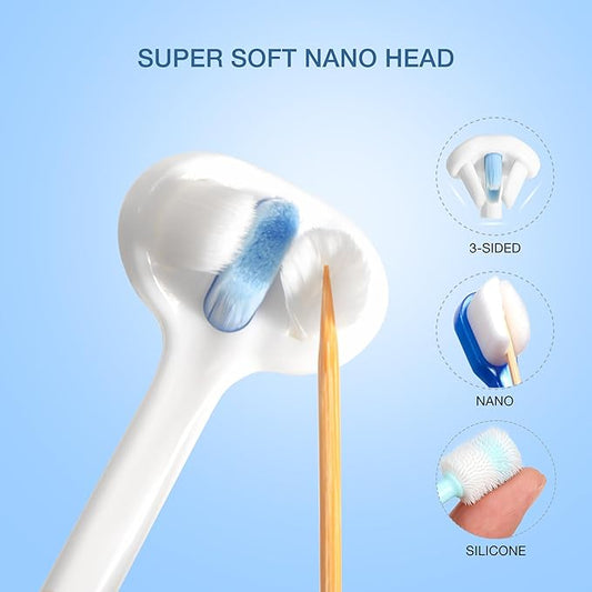 Ultra Soft Nano Dog Toothbrush Kit for Small Breed, Silicone 360 Pet Tooth Brushes for Dogs Cat,Canine Dental Care Set of 3 Different Shapes