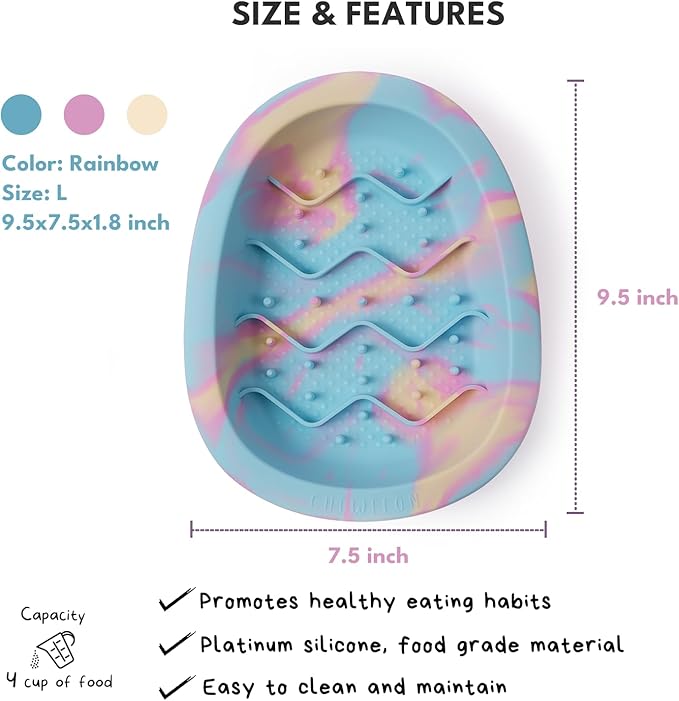 CHEWFFON Interactive Dog&Cat Lick Mat Bowls, BPA-Free Silicone Dog Slow Feeder Bowl with Suction Cups, Non Slip Food Bowl for Dogs and Cats, Reduces Boredom and Anxiety, Dishwasher Safe, Rainbow