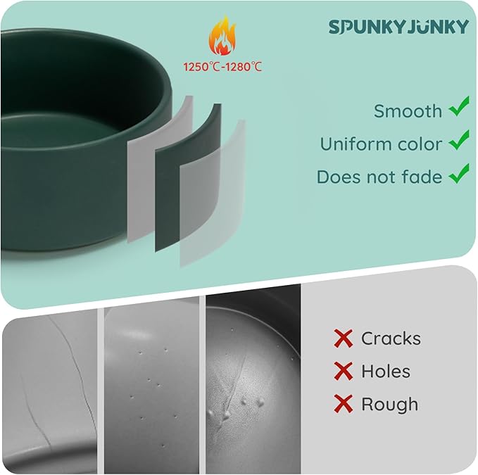 SPUNKYJUNKY 13.5OZ Ceramic Dog and Cat Bowl, Modern Cute Weighted Food Water Bowl for Replacement Green (1 Pack)