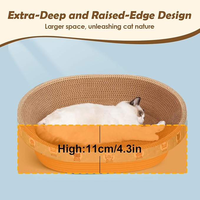 Extra Large Cat Scratcher Bed, 21.6" x 14.9" x 4.3" XL XXL Cat Scratch Cardboard, Scratching Board Pad for Indoor Cats Kitty Kittens, Scratch Lounge House Couch, Furniture Protector, Oval