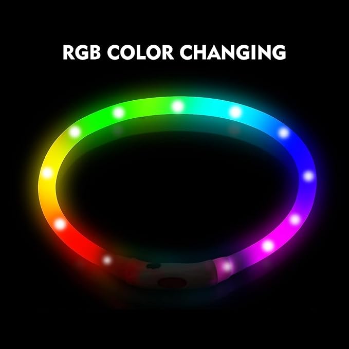 LED Dog Collar, Rechargeable RGB Color Changing Light Up Dog Collars, Waterproof Dog Lights Make Pet Visible and Safety for Night Walking，Outdoor, Camping, for Small Medium Large Dogs