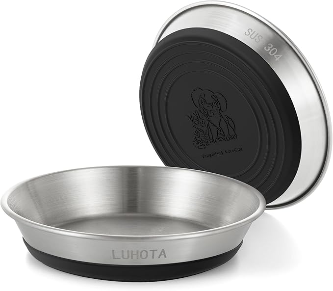 Cat Bowls, 2 Pcs 304 Stainless Steel Cat Bowls for Food and Water with Whisker-Friendly Shallow Design and Non-Slip Silicone Base, Perfect for Cats & Small Dogs
