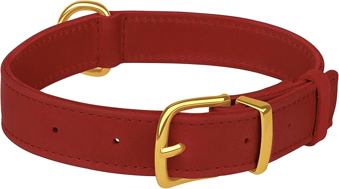 Leather Dog Collar - Heavy Duty Adjustable Soft Padded Pet Collars for Small Medium Large Dogs Breed - Black Green Brown Pink Red Blue (Red, S, 9"-12" Neck Fit)