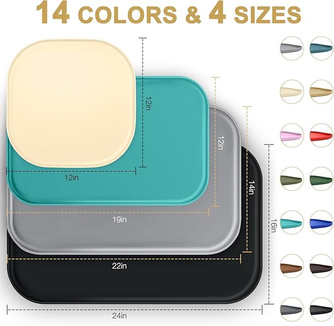 Silicone Pet Feeding Mat with Raised Edge for Food and Water, Dog Bowl Mats, Cat Bowls Placemat with High Lip for Floor Waterproof, Rubber Tray for Cats and Dogs 24 x 16 x0.8 Black