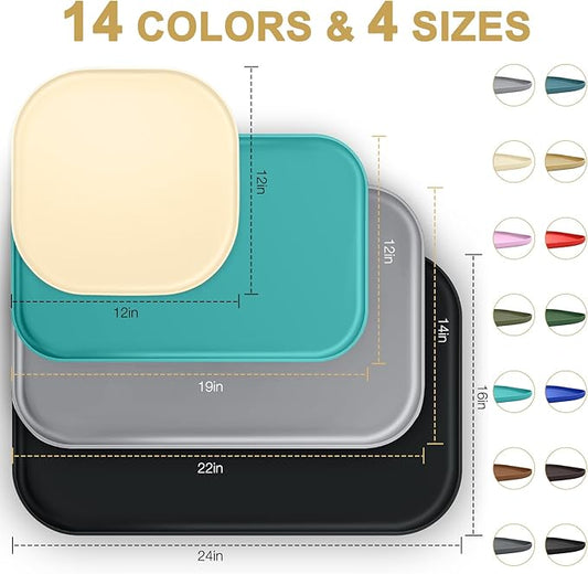 Silicone Pet Feeding Mat with Raised Edge for Food and Water, Dog Bowl Mats, Cat Bowls Placemat with High Lip for Floor Waterproof, Rubber Tray for Cats and Dogs 22 x 14 x0.8 Navy Blue