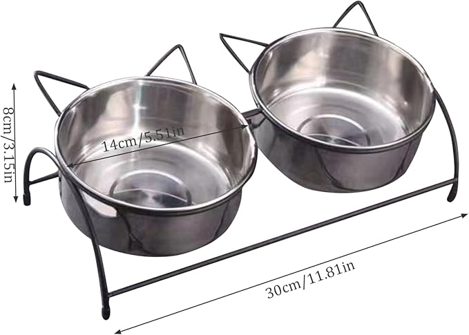 Hotainoys Elevated Cat Bowls 2 Stainless Steel Cat Bowls with Stand, Raised Bowl for Food ＆ Water Non Slip Tilted Food for Cats and Dogs Anti Vomit Elevated Bowl
